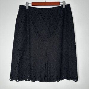 Talbots‎ Skirt Pleated Black Eyelet Scalloped Hem Size 12 Petite